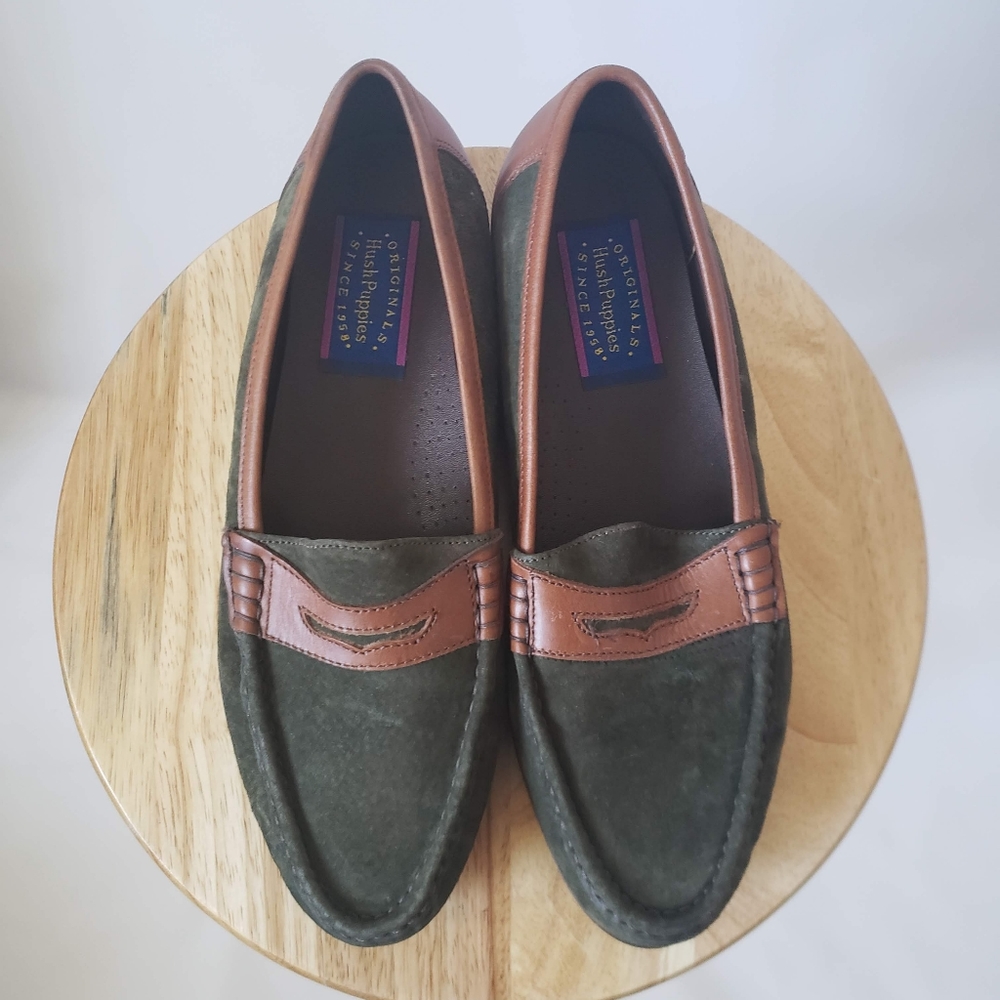 Hush Puppies Green Brown Suede Leather Shoes 8.5